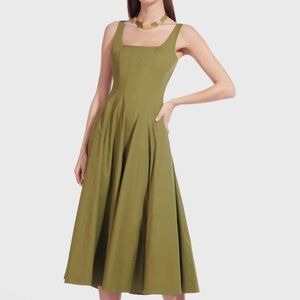 Staud wells long dress. OO size .Olive Green. New with tags